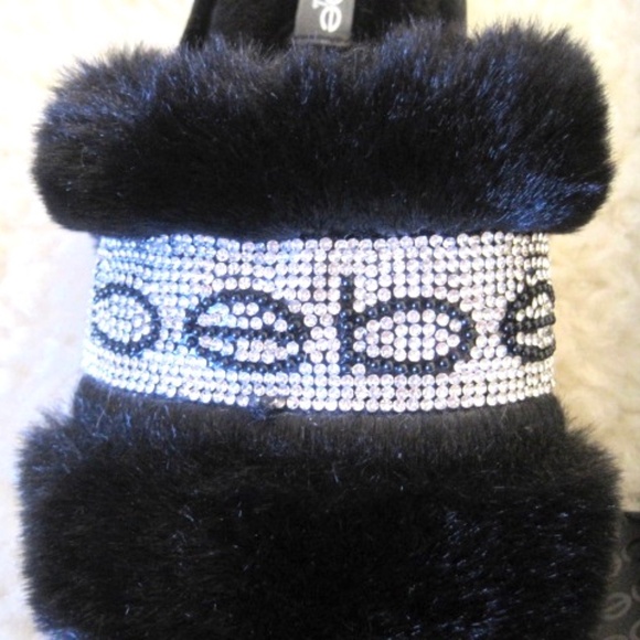 Bebe Girls Glitter Faux Fur Slippers - Picture 6 of 8